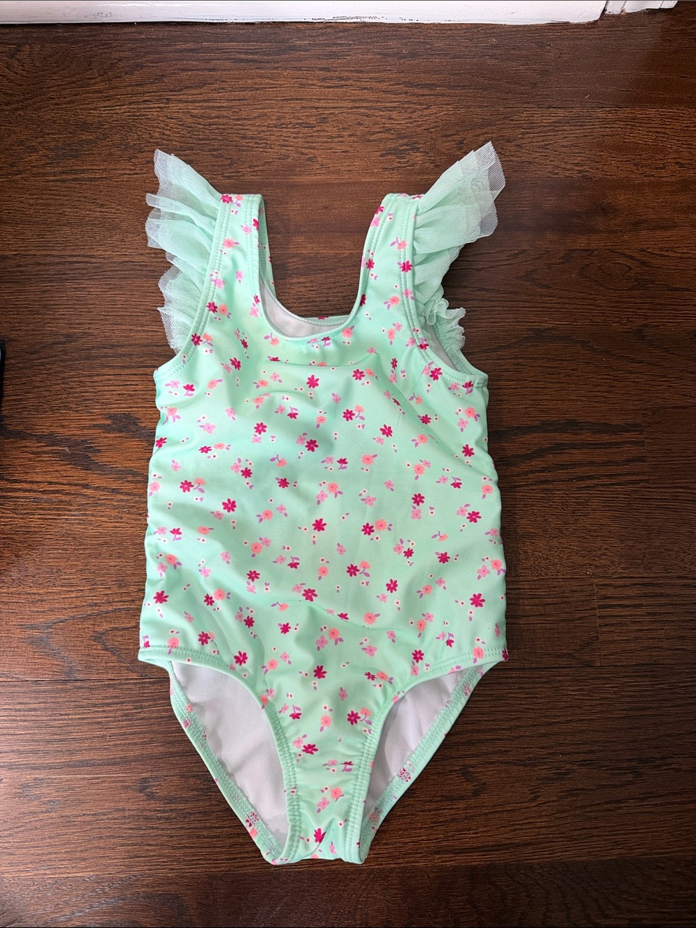 Cat & Jack Mint One-Piece Swimsuit with Pink Floral Print